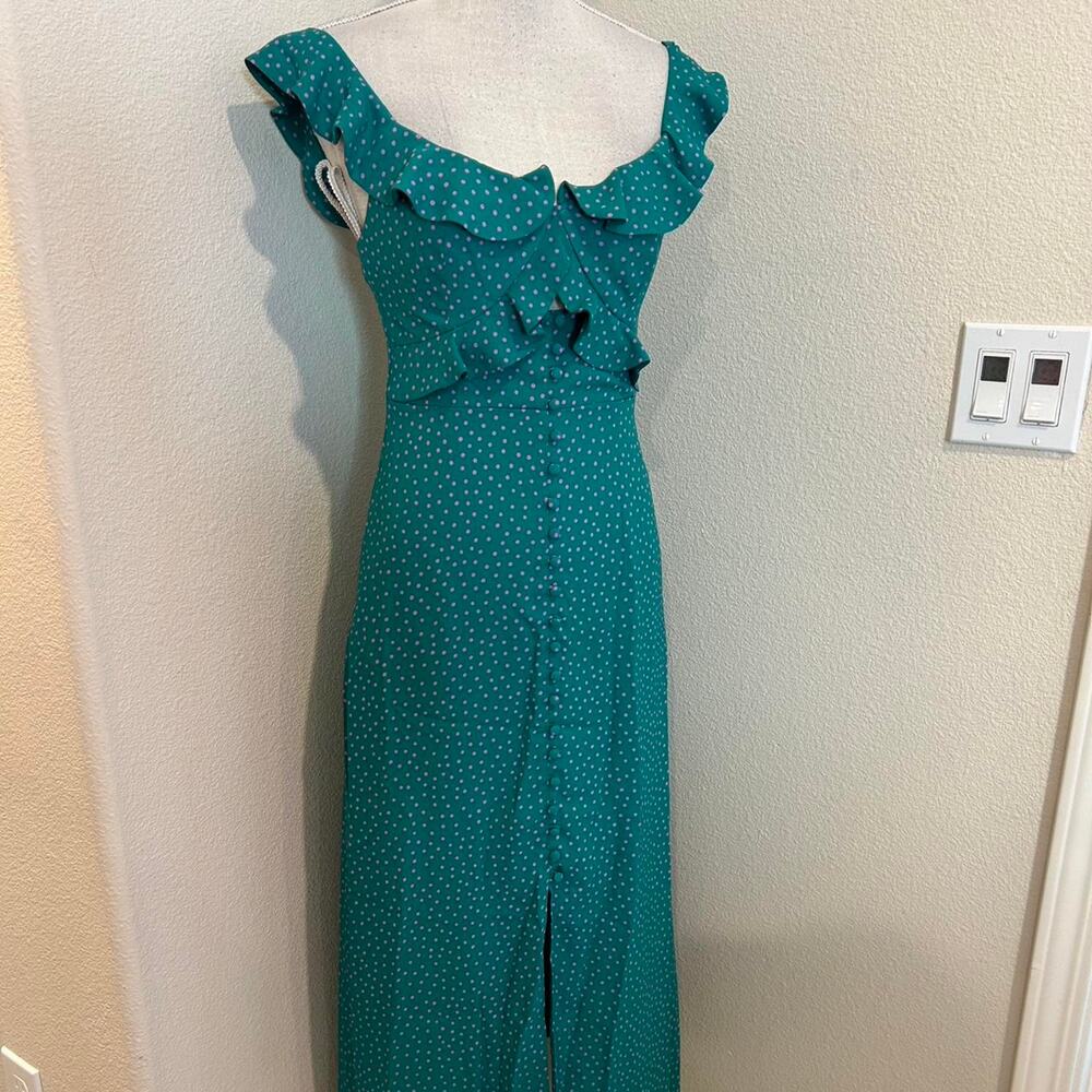 Kate Spade green ruffle dress with pink polkadots. Size 00